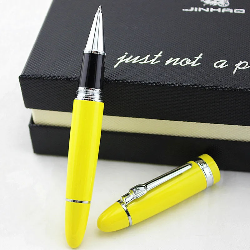 Jinhao 159 Luxury yellow and Silver Clip Ballpoint Pen with Velvet bag Free Shipping Rollerball Pens