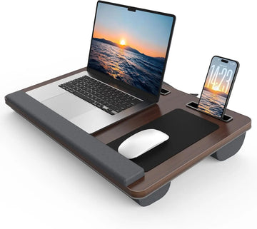 Large Lap Desk with Cushion, Up to 17" Laptop Tray, Wrist Rest & 2 Mouse Pads, Portable Handle