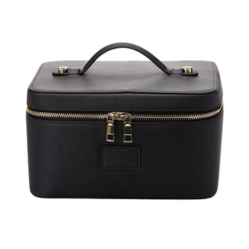 PU Leather Makeup Bag Square Shape Waterproof Toiletry Bag Large Capacity Removable Divider Camera Storage Bag for Women & Men