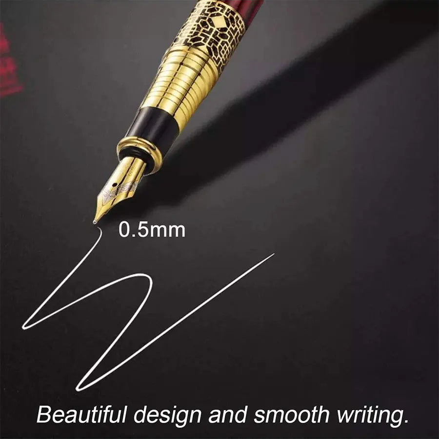 Retro Metal Fountain Pen Replaceable Ink Elegant Gift for Writing Stationery Office School Supplies