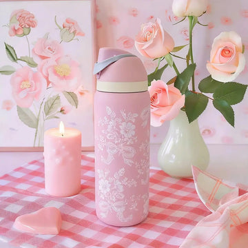 Owalaa pink lace butterfly 32oz/945ml stainless steel insulated water bottle with straw,for daily sports outdoor,perfect gift